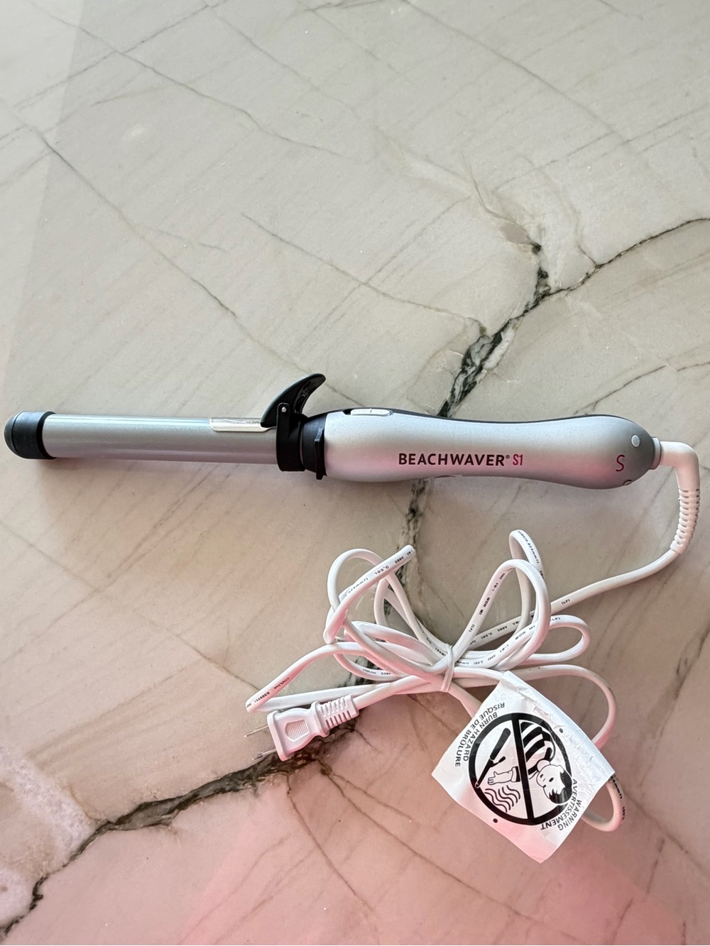 Beachwaver S1 Rotating Curling Iron 1” Silver White Ceramic Hair Curler